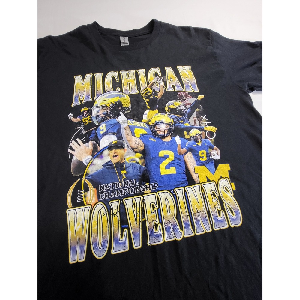 Michigan Wolverines National Championship T-Shirt Mens Medium Black Gildan Tee